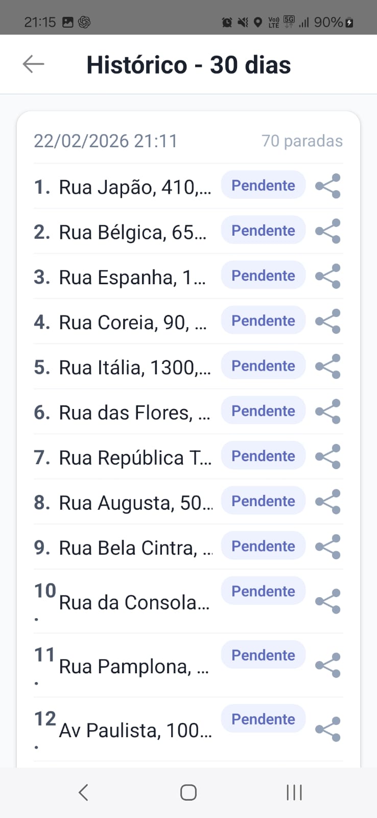 Tela de Histórico